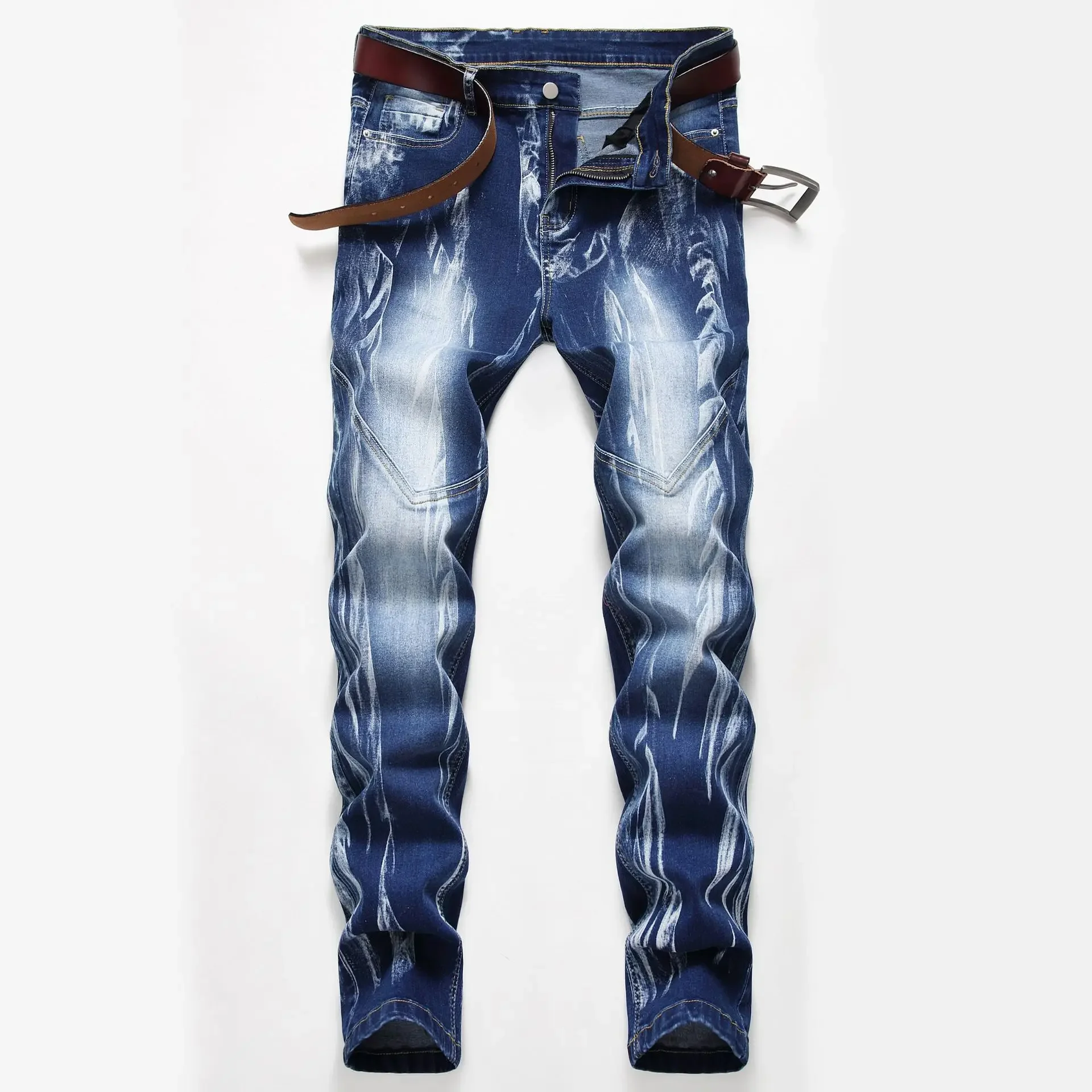 Streetwear Brand Denim - Fashion Print Men's Elasticity Slim Skinny