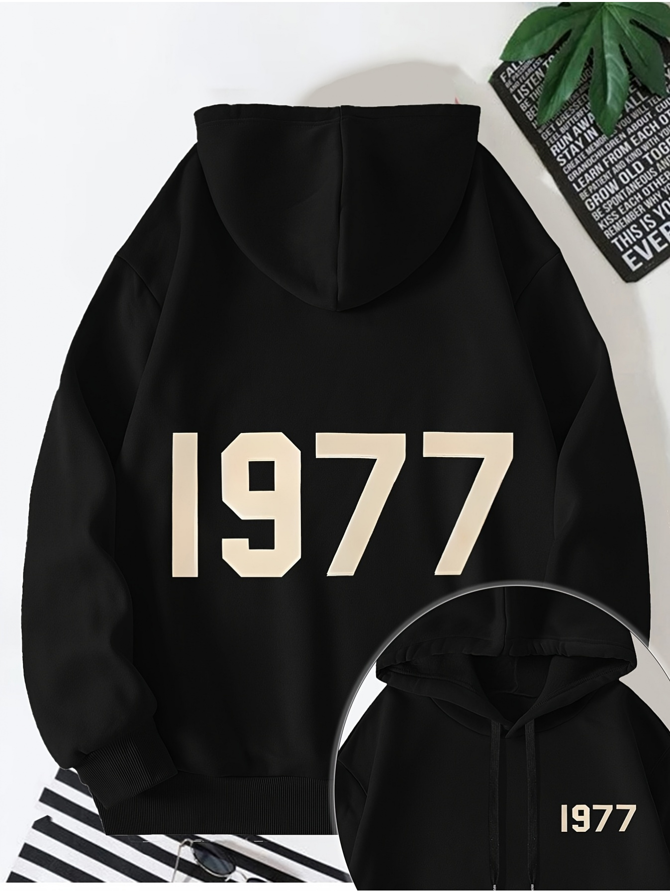 Fear Of God Essential - 1977 Letter Print Hoodie with Kangaroo